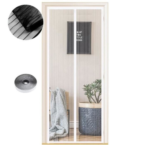 Magnetic screen for door, various sizes, 130 x 220 cm, strong magnets, automatic closing, white stripes