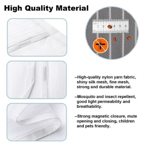 Magnetic screen for door, various sizes, 130 x 220 cm, strong magnets, automatic closing, white stripes 1