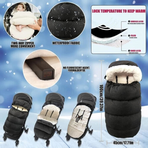 Universal footmuff for strollers, warm footmuff for winter, double-layered, comfortable and non-slip 2