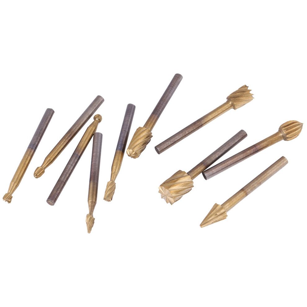 10Pcs High Speed Steel Burrs Rotary Files Woodworking Carving Tool Set 8421324324917