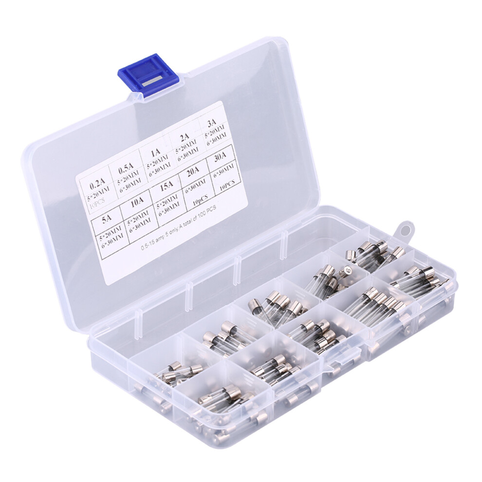 100Pcs 5*20Mm 6*30Mm Assortment Car Glass Fuse Tube Kit 0.2A 0.5A 1A 2A 3A 5A 10A 15A 20A 30A 9351324326057