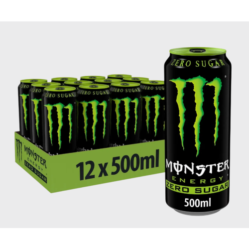 Monster Energy (Original, 12 Cans) Monster Energy Drink 500ml Original Zero Sugar