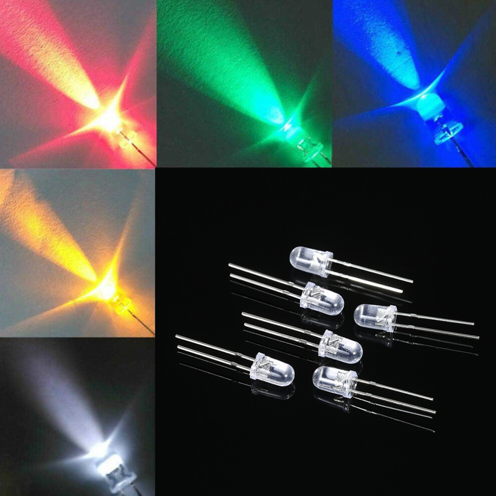 1000Pcs 5Mm Red/Green/Blue/Yellow/White Round Water Clear Led Light Emitting Diodes Kit Electronic Components 3711324327090