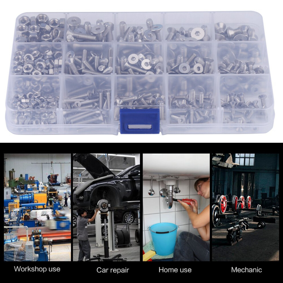 440Pcs M3 M4 M5 Stainless Steel Hex Socket Flat Head Screw Bolts And Nuts Kit 3151324327193