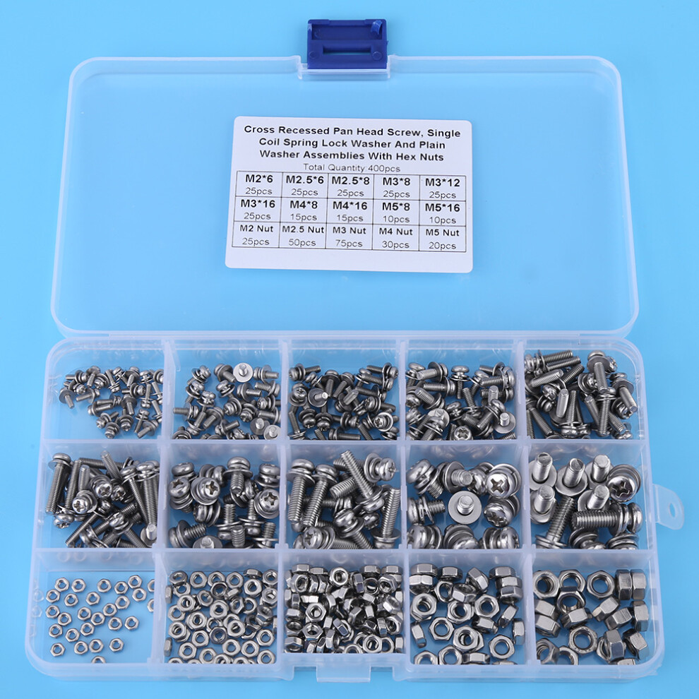 400Pcs M2 M2.5 M3 M4 M5 Cross Pan Head Screws Nuts And Washer Kit 8471324327173