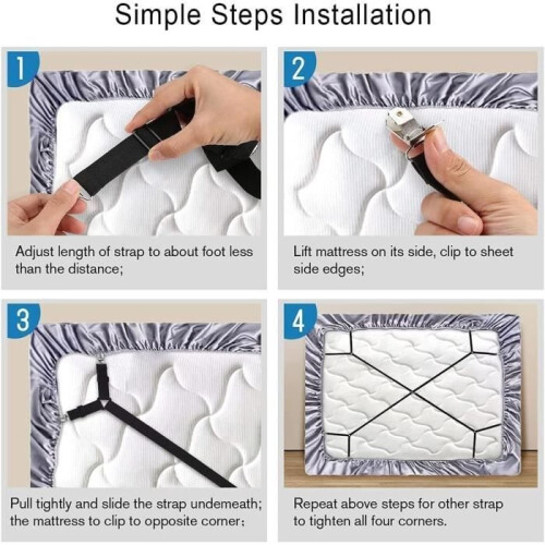 2-pack bed sheet holder straps, long adjustable bed sheet clips, adjustable cross straps for fitted sheets 1