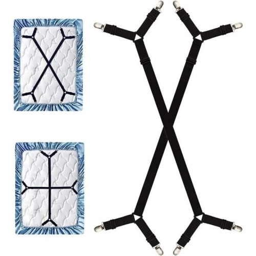 2-pack bed sheet holder straps, long adjustable bed sheet clips, adjustable cross straps for fitted sheets