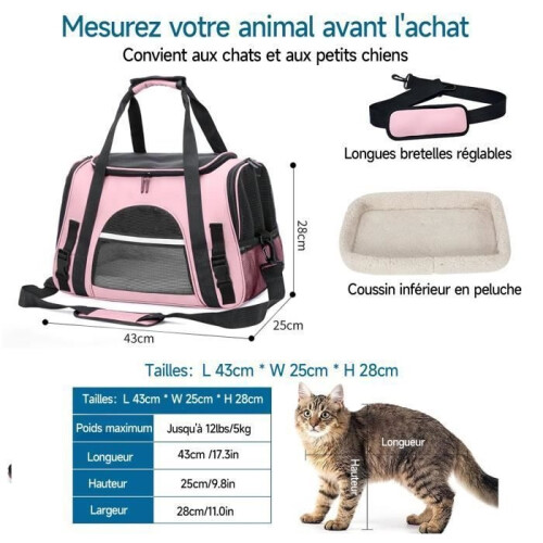 Breathable, foldable cat basket with removable mat and shoulder strap – pink, ideal for travel 2