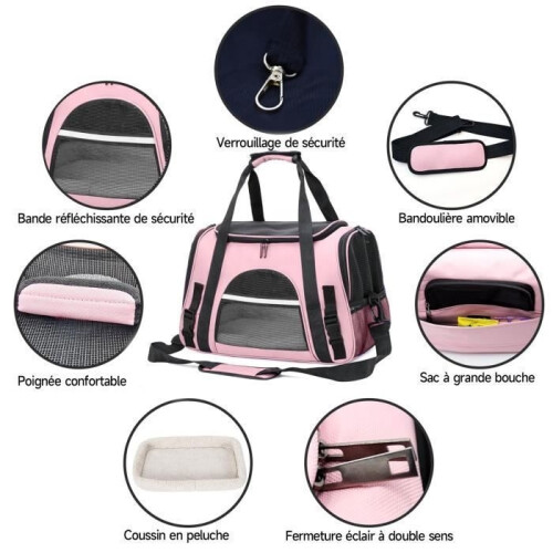 Breathable, foldable cat basket with removable mat and shoulder strap – pink, ideal for travel 1