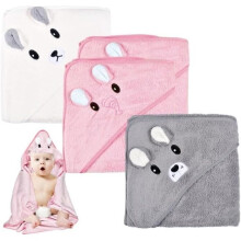 Pack of 3 soft and absorbent baby bath towels, 80 x 80 cm, made of high-quality coral plush, for children from 0 to 5 years.