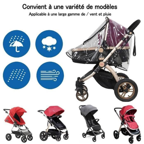 Universal rain cover for strollers, front opening, transparent PVC, waterproof, windproof and weatherproof 2