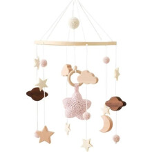 Wooden music mobile for babies, hand-knitted star mobile, wind chime - nursery decoration