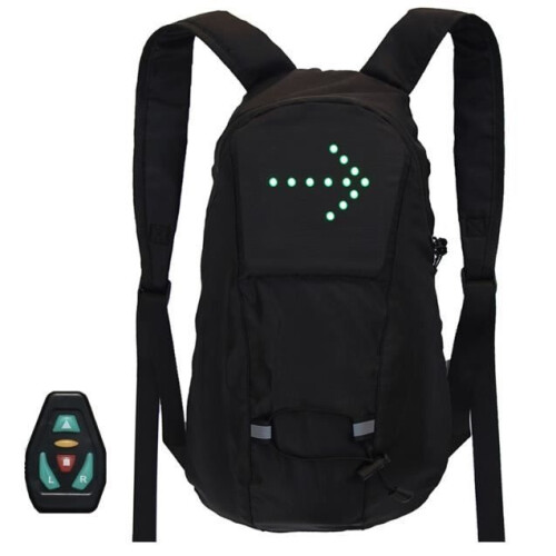 Lightweight Reflective Backpack, USB Rechargeable, Wireless, LED Turn Signal for Cycling and Running, Black