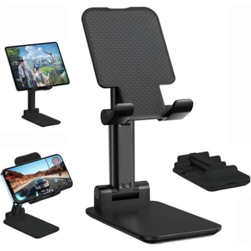 Phone/Tablet Holder - Portable - Adjustable - Black - Silicone + Alloy - 160mm
