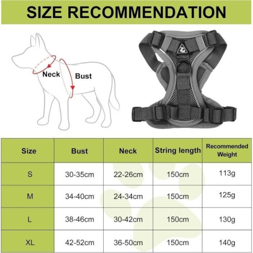 Dog harness (small, medium, large), anti-pull, reflective, with 1.5 m leash, for cat (S) 1