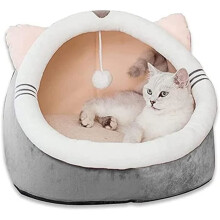 LIWI cat nest, cat cave, soft, warm, non-slip, pet bed, removable, closed, foldable, mattress cushion (M, Cha[231]
