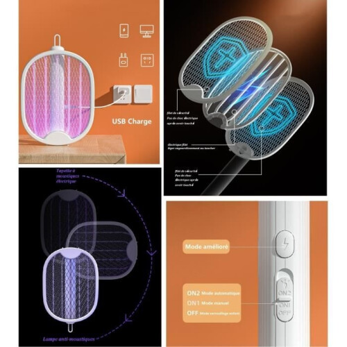 Foldable Electric Mosquito Killer, USB Rechargeable Mosquito Lamp, Fly Swatter 1200mAh 1