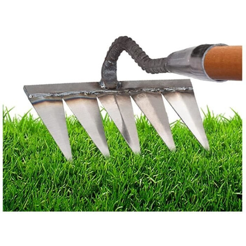 Metal garden rake for weeding and raking – white – rake tine tool
