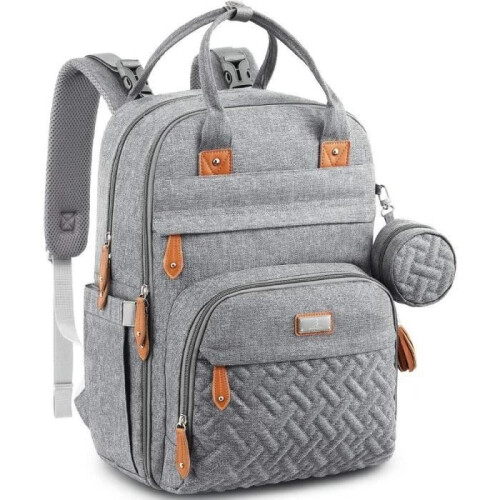BabbleRoo Diaper Bag Backpack - Large Capacity - Waterproof - Gray - 0 Months - Birth