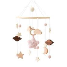 Wooden music mobile for babies, hand-knitted wind chime, room decoration for girls and boys (pink)