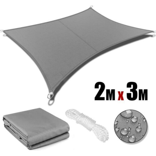 Waterproof rectangular sun sail 2 x 3 meters - Gray - UV protection - Easy to install and remove