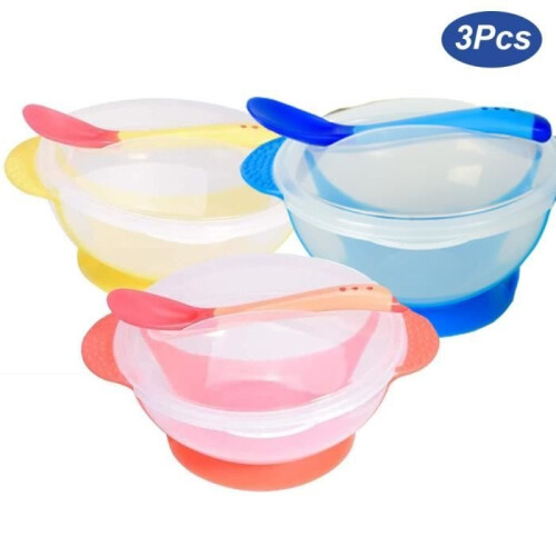 JF-ENG Children's Bowl with Suction Cup - 3 Pieces - Blue - Mixed - Bright Colors