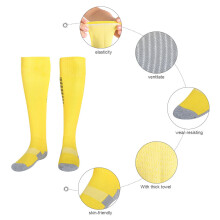 Kniestrumpfsocken für Männer, dicke Sportsocken, rutschhemmend, gelb mit schwarzen Streifen