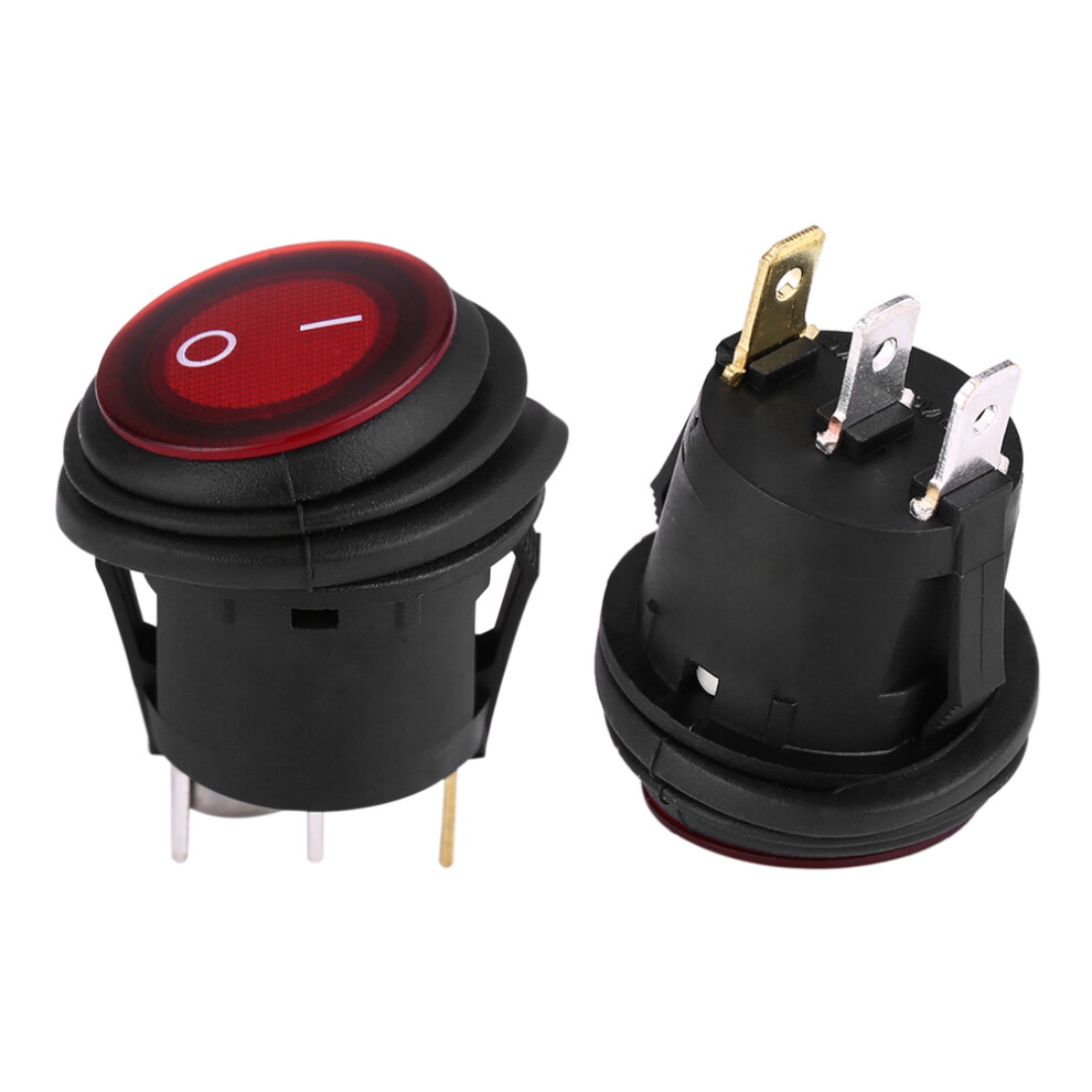 2Pcs Led 12V/24V Universal 20A 3Pin Car Auto Boat Round On‑Off Rocker Toggle Switch Red/Light 5071324331366