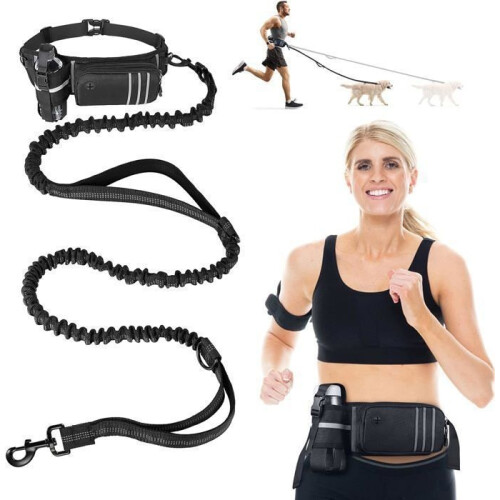 Hands-free dog leash with strap, 140-170 cm, adjustable, black