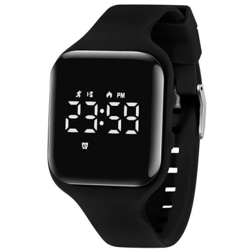 GLX Kids Digital Watch: Stopwatch, Light, Alarm, Date, Pedometer, Walking – Black