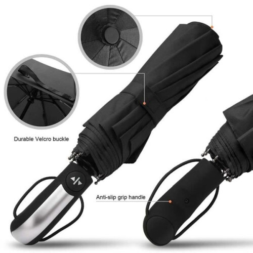 Umbrella - Hicollie - Automatic folding - Robust steel - 10 ribs - Black 2