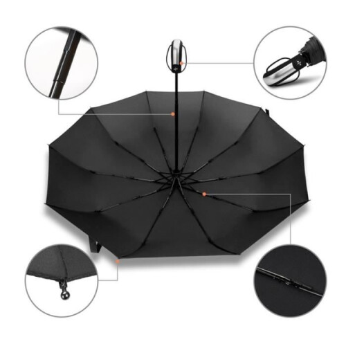 Umbrella - Hicollie - Automatic folding - Robust steel - 10 ribs - Black 1