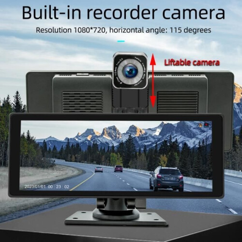 10.26 inch 4K wireless CarPlay and Android Auto Dashcam with rearview camera, GPS, AUX, voice control 2