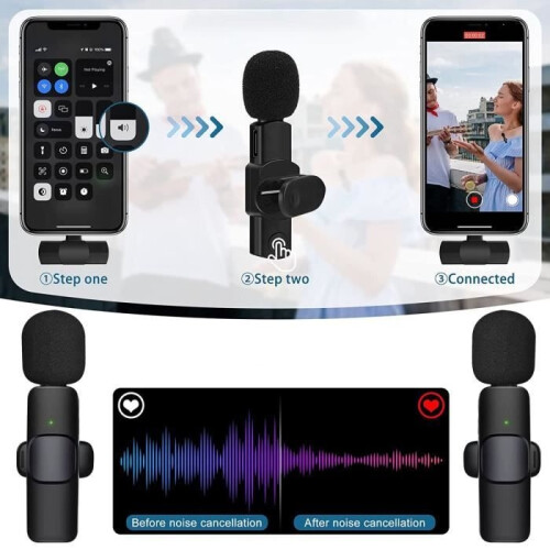 Wireless lavalier microphones for iPhone and iPad, plug-and-play microphone, automatic connection and intelligent noise cancellation 1