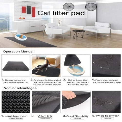 Cat Litter Mat - Non-Toxic - 45 x 60 cm - Waterproof - Honeycomb Pattern - Gray 2