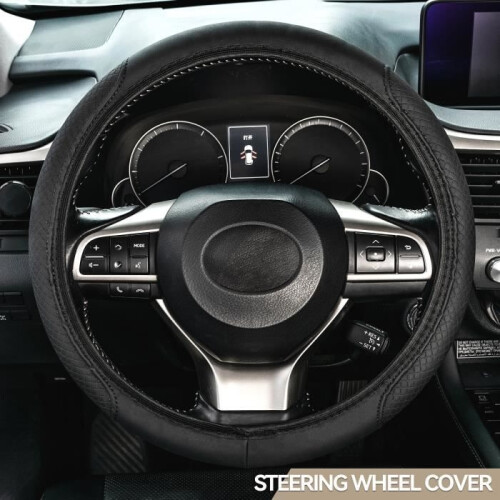 XUKEY Universal Microfiber Leather Steering Wheel Cover, Black, 37-38cm, Non-slip