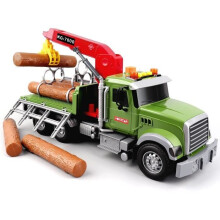 Metal and plastic log transporter, including 6 logs, movable grabber arm, children's toy for boys