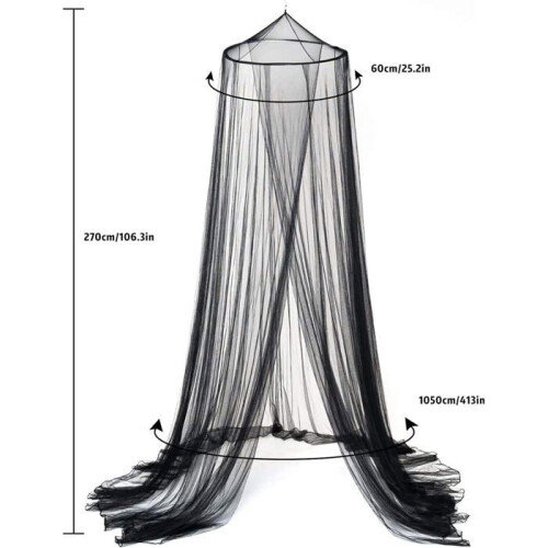 Black dome mosquito net for double bed, foldable, mildew resistant, ideal for camping, home and garden 1