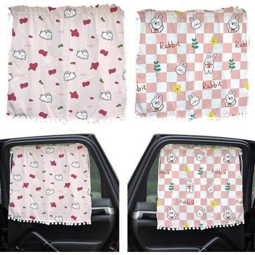 2-pack sunshade for baby car, sunshade with suction cup, UV protection, cute rabbit pattern