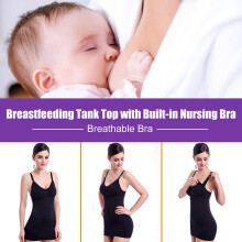 Slim Breastfeeding Tank Top with Built in Nursing Bra Maternity Vest Undershirt (Black XXL)