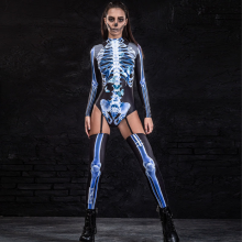 (4XL)3D Skeleton Bodysuit Horror Adult Awesomes Bone Design Devil Party Jumpsuit Halloween Costume