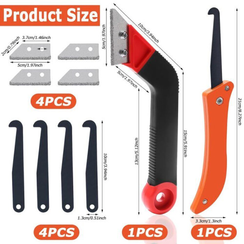Tile joint scraper, joint scraper set with 8 spare blades, angle saw with 4 ball joints for tiles 1