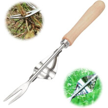 Hand gardener, stainless steel hand weeder, weed puller with wooden handle, garden trowel, dandelion puller
