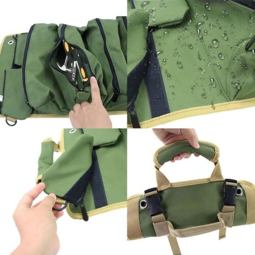 Roll up key bag, roll up tool bag, multifunctional canvas tool roll for packing organization with 5 zippered pockets 2