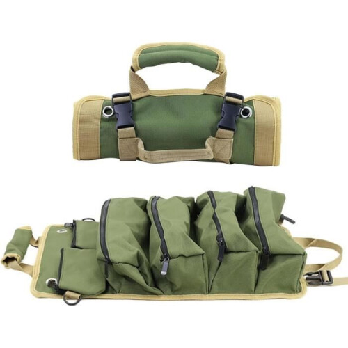Roll up key bag, roll up tool bag, multifunctional canvas tool roll for packing organization with 5 zippered pockets