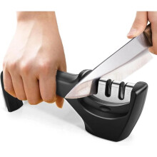 Manual knife sharpener with 3-stage ceramic sharpening stone, tungsten carbide and diamond