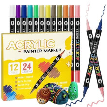 Acrylic markers, 24 colors, 12 pieces, for canvas, ceramics, glass, Halloween decoration and pumpkin