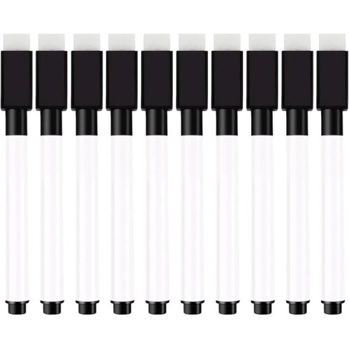 Whiteboard Markers – Black – Pack of 10 – Erasable – Fiber