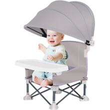 Folding high chair - Portable travel chair with tray and canopy, camping chair with removable tray