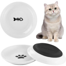 Set of 3 ceramic cat litter boxes with non-slip silicone bottom, cat paw and small fish design
